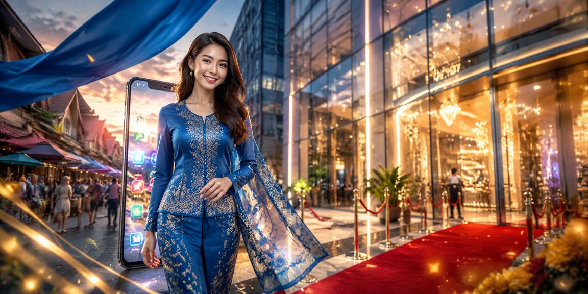 Pengguna wanita Malaysia berbaju kurung membuat deposit kasino melalui telefon pintar